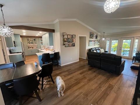 Updated living room and open kitchen